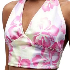 LA Hearts Satin Floral Halter Top Size Small